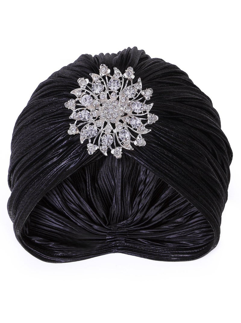 Vijiv Women's Vintage Lurex Knit Turban Beanie Hats Headwraps for 1920s Cocktail Party Black - Image 1